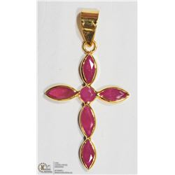 48) 18KT YELLOW GOLD RUBY CROSS SHAPE PENDANT
