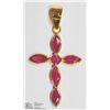 Image 1 : 48) 18KT YELLOW GOLD RUBY CROSS SHAPE PENDANT