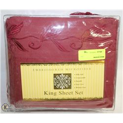 LUXURY EMBROIDERED 4PC KING SHEET SET,RED