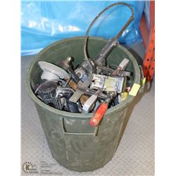 GARBAGE CAN WITH ASSORTED POWER TOOLS, TOOLS AND