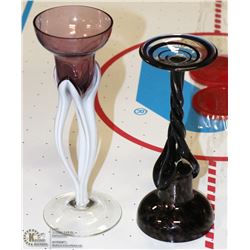2 VINTAGE MOUTH BLOWN CANDLE HOLDERS