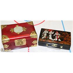 2 VINTAGE ASIAN LACQUERED JEWELLERY BOXES