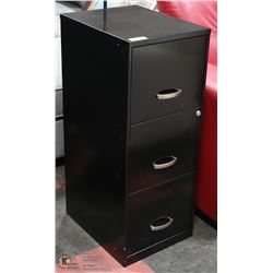 BLACK 3 DRAWER STEEL FILE CABINET WITH KEYED LOCK