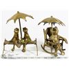 Image 1 : PAIR OF BRASS FROGS WITH UMBRELLAS