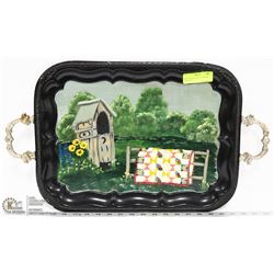 HAND PAINTED METAL SERVING TRAY 24 X 13