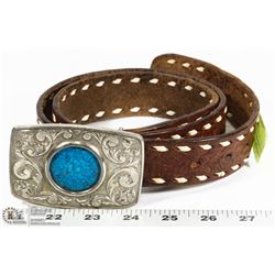 VINTAGE LEATHER BELT WITH TURQUOISE BUCKLE