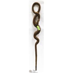40 INCH LONG HAND CARVED SOLID WOOD SNAKE