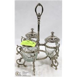 VINTAGE 3 PIECE CUT CRYSTAL CONDIMENT HOLDER