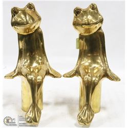 2 BRASS FROG BOOK ENDS