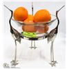 Image 1 : 3 STAINLESS ENGRAVED TALL CRANES FRUIT BOWL WITH