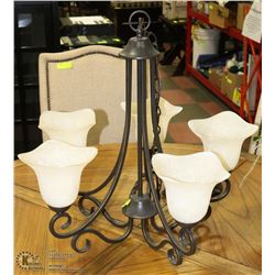 5 HALOGEN LIGHT POLISHED COPPER CHANDELIER