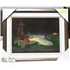 Image 1 : OIL ON BOARD FRAMED FISH DINNER PICTURE.