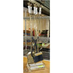 VINTAGE MARBLE & BRASS FIREPLACE SET