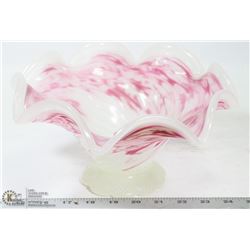 PINK & WHITE MILK GLASS ART GLASS DECORATIVE BOWL