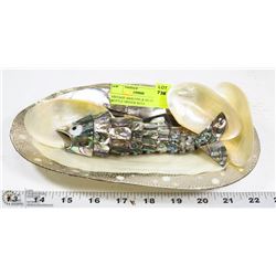 VINTAGE ABALONE & SILVER FISH BOTTLE OPENER WITH