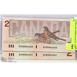 2 CONS UNC ROBIN QUAD 6 NOTES $2