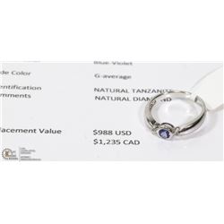 10KT WHITE GOLD TANZANITE RING WITH COA  SIZE 7