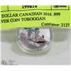 Image 1 : $25 DOLLAR CANADIAN 2016 .999 SILVER COIN TOBOGGAN