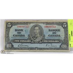 1937 CANADIAN $5.00 BILL
