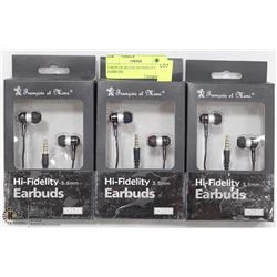3 SETS OF SILVER HI-FIDELITY EARBUDS