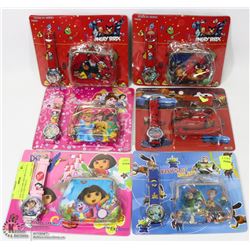 BOX WITH 6 NEW CHILDRENS WATCH AND WALLET SETS