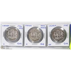 3 - CANADA 50 CENTS  1943  1944  1945