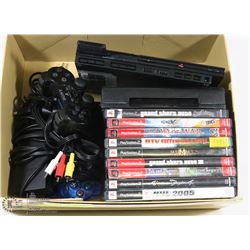 PLAYSTATION 2 SLIM WITH CORDS, 9 GAMES & 2