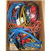 Image 1 : LARGE BOX WITH ASSORTED BOOSTER CABLES, TOW ROPE