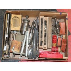 BOX OF ASSORTED TOOLS, INCL SHAPER PARTS,
