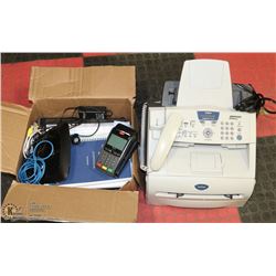 BOX OF ASST OFFICE SUPPLIES INCL BROTHER FAX