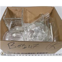 BOX OF ASSORTED GLASS VASES