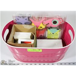 METAL TUB WITH ALL NEW GIFT TAGS, NOTECARDS, GIFT