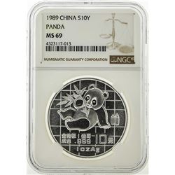 1989 China 10 Yuan Silver Panda Coin NGC MS69