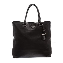 Prada Nero Black Leather Vitello Daino North-South Tote Bag
