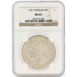 1921 $1 Morgan Silver Dollar Coin NGC MS65