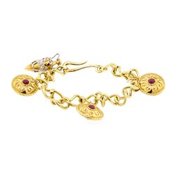 Diamond and Ruby Greek Motif Bracelet - 14KT Yellow Gold