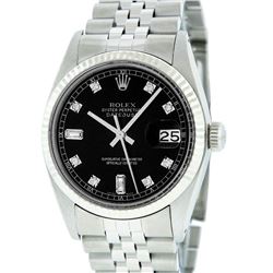 Mens Rolex Stainless Steel Black Diamond And White Gold Beadset Datejust Wristwa