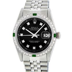 Rolex Mens Stainless Steel 1.20 Ctw Black Diamond And Emerald Datejust Wristwatc