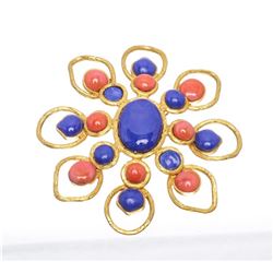 Chanel Gold Faux Stones Flower Vintage Brooch 93P