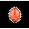 Image 2 : 8.75 ctw Coral and Diamond Ring - 14KT Rose Gold