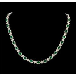 12.67 ctw Emerald and Diamond Necklace - 18KT White Gold