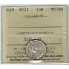 Canada 1931 Silver 10 Cents ICCS MS65