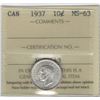 Canada 1937 Silver 10 Cents ICCS MS63