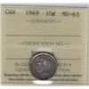Canada 1949 Silver 10 Cents ICCS MS63