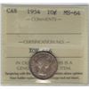 Canada 1954 Silver 10 Cents ICCS MS64