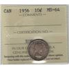 Canada 1956 Silver 10 Cents ICCS MS64 Toned