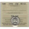 Canada 1956 Silver 10 Cents ICCS MS65 White