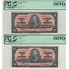 Image 1 : Canada 1937 $2 Banknote 2 in Sequence PCGS AU58 PPQ A/R