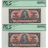 Image 1 : Canada 1937 $2 Banknote 2 in Sequence PCGS AU58 PPQ E/R
