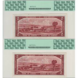 Canada 1954 $2 Banknote Devils Face 2 in Sequence PCGS UNC61 & 62 PPQ